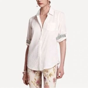 EUC Anthropologie Birds of Paradis by Trovata White 100% Cotton Shirt Medium